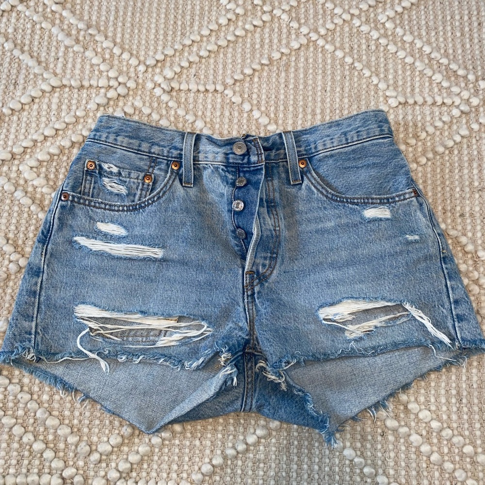 Women's Blue Distressed Denim Shorts